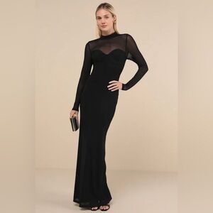 Lulu's Black Mesh Cutout Long Sleeve Maxi Dress Black Size M - New with Tags